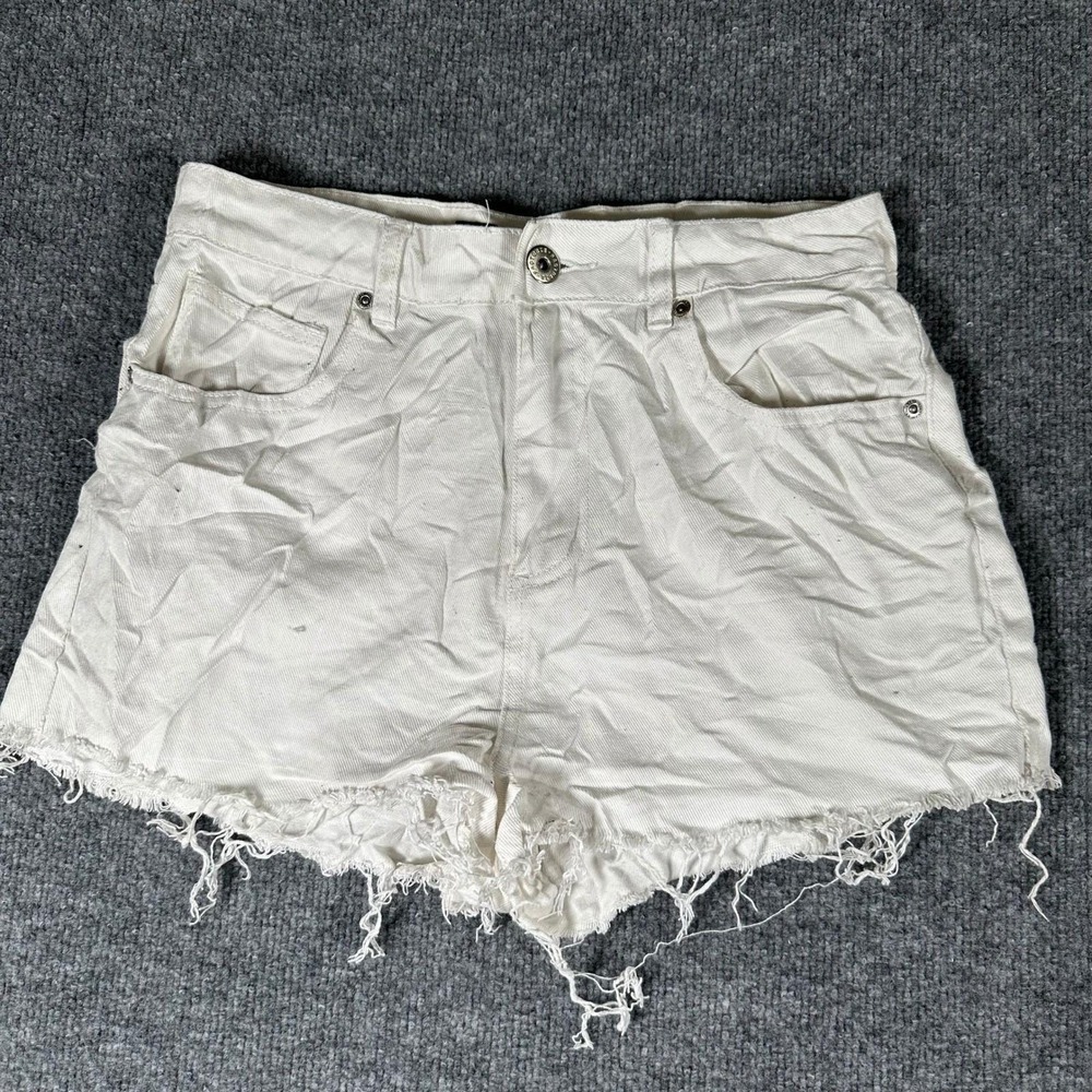 Cotton On Shorts Womens Size 12 White Denim High Waisted Raw Hem Frayed Casual